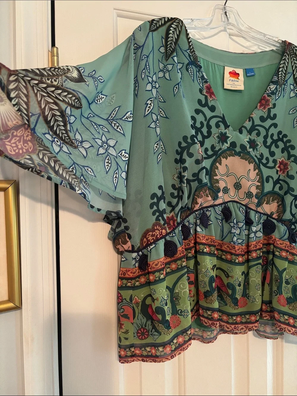 FARM Rio Mint Green Multicolor Floral V-Neck Tunic